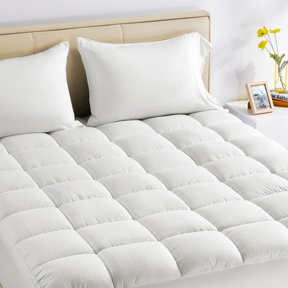 SLEEP ZONE Cotton Mattress Pad Twin XL College Dorm Bedding, Soft Fluffy Cotton Top Mattress Topper, Machine Washable Mattress Protector Cover Fits 8-21 inch Deep Pocket, Twin XL