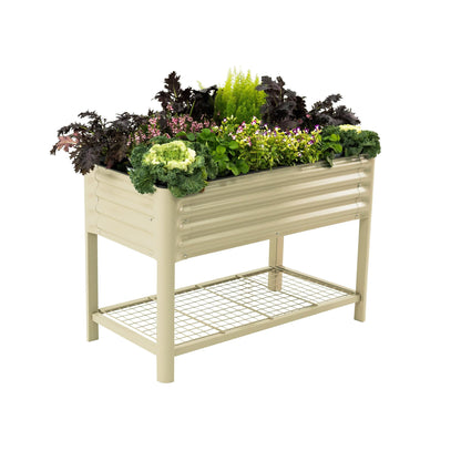 Elevated Raised Garden Bed-V Series, 2' x 4' Garden Beds with Legs & Storage Rack for Patio Porch, 700 Lbs Weight Capacity, Outdoor Planter Boxes for Gardening Herbs Vegetables Flowers, Pearl White