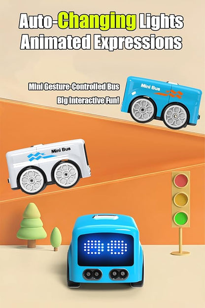 Magic Mini Bus Follows Line Car Inductive Mini Interactive Cars Follows The Line Intelligent Line Tracking System with Dynamic LED Expressions Educational STEM (White)
