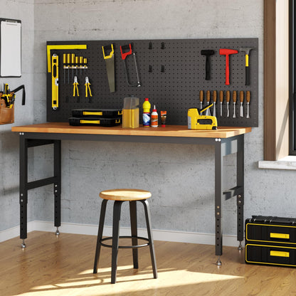 60" Adjustable Height Garage Workbench, 2200 LBS Capacity Solid Wood Work Bench Table, Heavy Duty Work Station for Garage, Shop, Home, Office