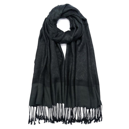 QIUTIMIY Paisley Pashmina Shawl Wrap Women Reversible Vintage Jacquard Pashmina Rave Scarf with Fringe for Evening, Wedding(Flower3-Black)