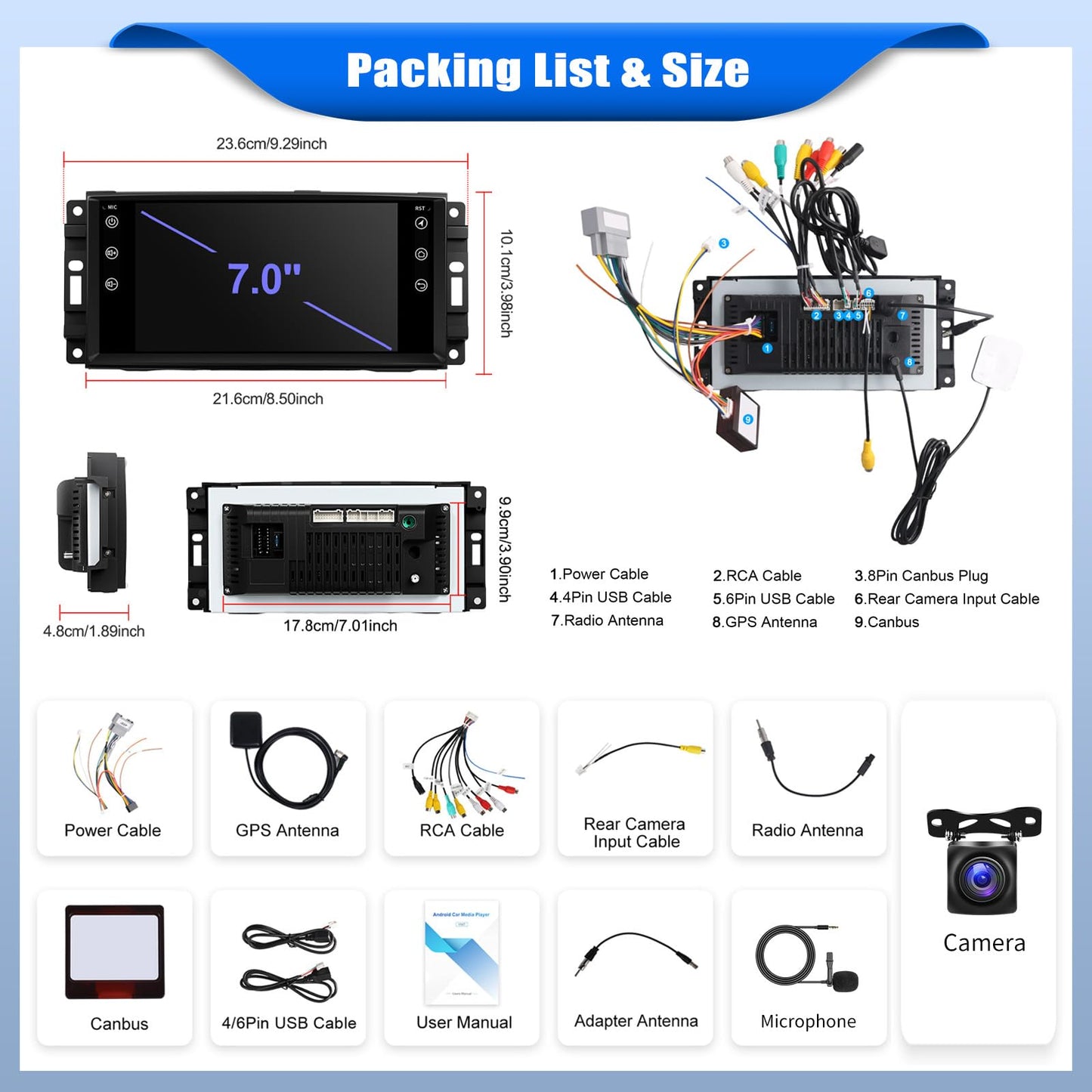 [4+64G] Android 15 Car Stereo for Jeep Wrangler JK 2007-2018/Compass/Patriot&Chrysler/Dodge RAM Charger,7 Inch Car Radio with Wireless Carplay&Android Auto|Bluetooth 5.0 FM/RDS WiFi GPS EQ SWC
