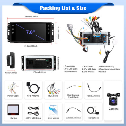 [4+64G] Android 15 Car Stereo for Jeep Wrangler JK 2007-2018/Compass/Patriot&Chrysler/Dodge RAM Charger,7 Inch Car Radio with Wireless Carplay&Android Auto|Bluetooth 5.0 FM/RDS WiFi GPS EQ SWC