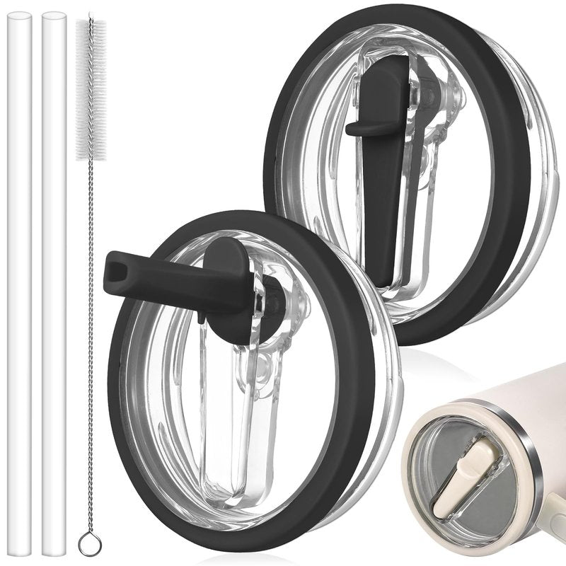 ANTAND 2 Pack Leak Proof Lid for 30oz Stanley H2.0 Quencher,No Spill Flip Straw Lid Replacement for Stanley Cup Accessories 30 oz Tumbler Lid Replacement Straw Cover Cap for Stanley Lids(Black,Black)