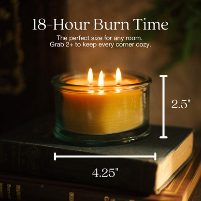 Bluecorn Beeswax 3-Wick Candle – Raw Unscented, 100% Pure Beeswax – 10oz Hand-Blown Recycled Spanish Glass – Non Toxic, Clean Burning, Refillable Glass Jar
