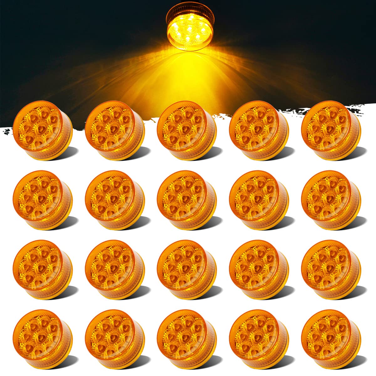 Partsam 20Pcs 2" Inch Round Trailer Led Side Marker + 1Pcs 2 Prong Continuous Wire Harness Roll