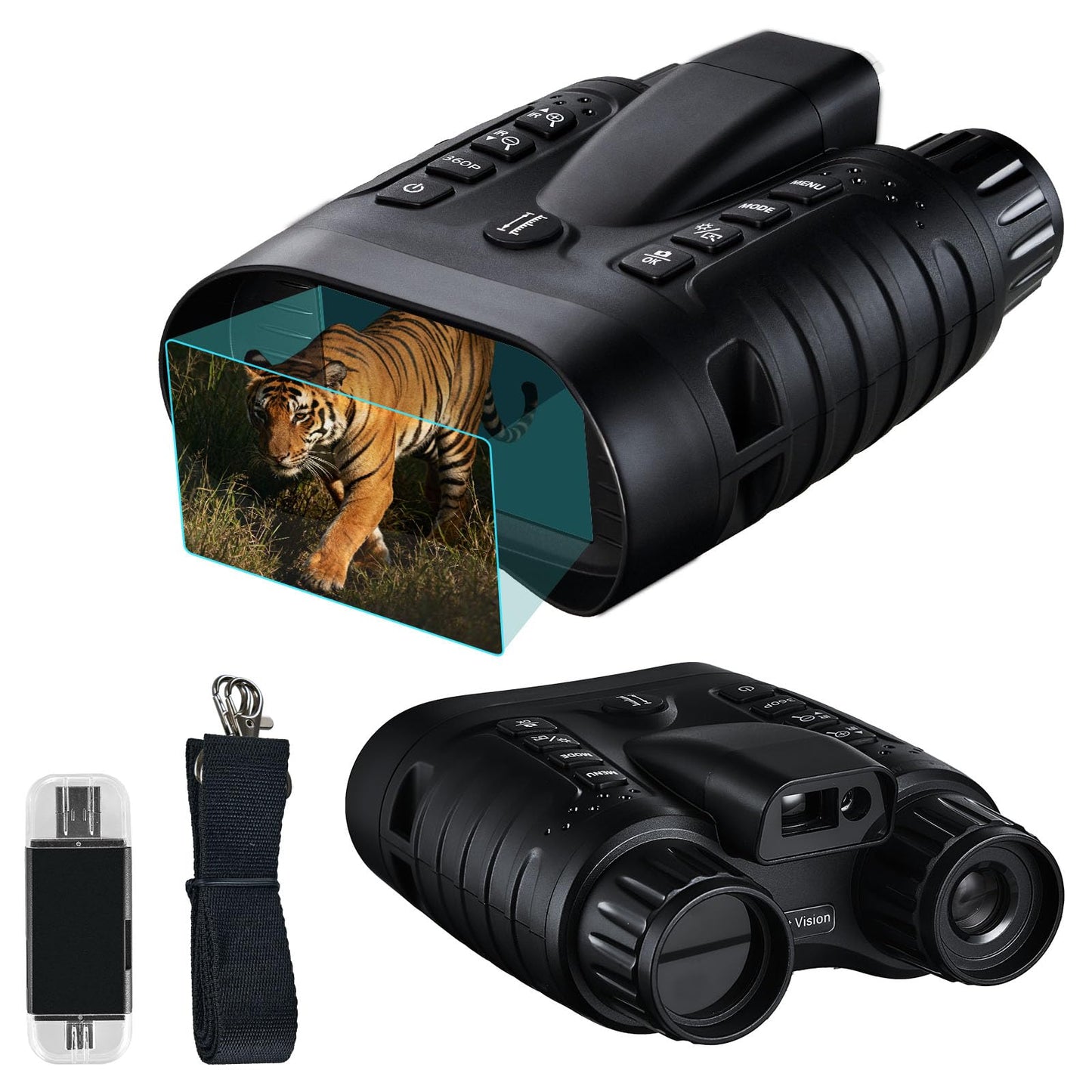 Night Vision Goggles with AI Smart Rangefinder,4K Video Full Dark HD Night Vision Binoculars for Hunting, 8X Digital Zoom with 32GB SD Card,USB-C Rechargeable