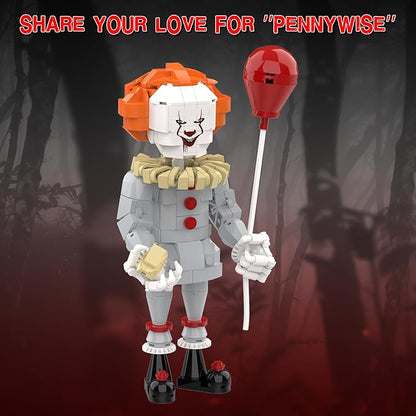 Pennywise Clown Building Set Horror IT Movie Merchandise Figure Building Kit Creative Halloween Collectible Birthday Gift for Kids Teens Adults (299Pcs)
