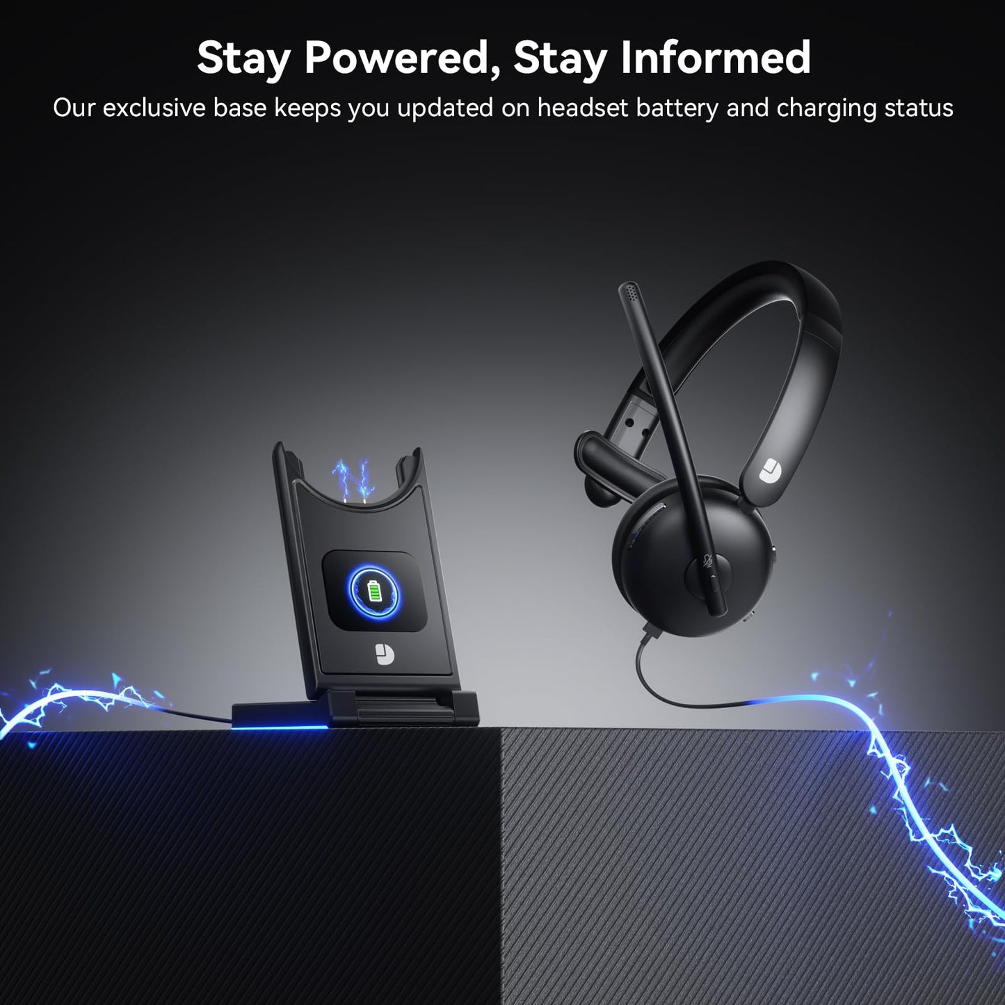 Wireless Headset with Mic for Work, Wireless Headset with Microphone (Noise Cancelling), Smart Mult-Func Dock, 65H Worktime&Fast Charge Bluetooth Headphones for Work/PC/Computer/Call Center/Teams/Zoom