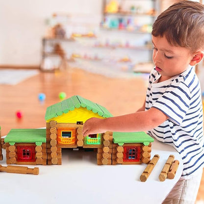 Wondertoys 269 Pieces Real Wood Logs Set Ages 3+ Classic Building Log Gift Set for Boys/Girls– Creative Construction Engineering - Top Blocks Game Kit - Preschool Education Toy