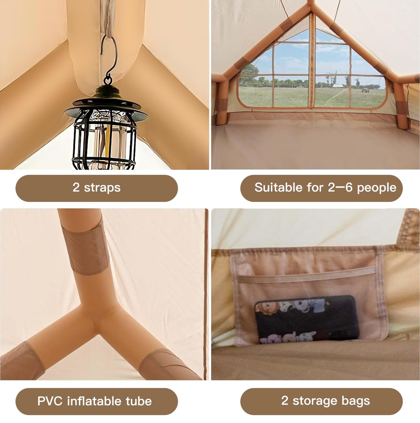 Inflatable Tent, 2-6 Person Glamping Camping Tent, 300D Oxford Waterproof UV Protection Windproof 60s Setup, Large Outdoor Sun Shelter with Air Pump & Storage Bag for Picnicking, Beach, Park, Festival