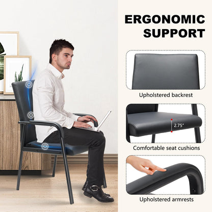 VACYOVKE Office Guest Reception Chair 600 lbs Capacity Leather Conference Room Chairs with Padded Armrests No Wheels Desk Chair Black