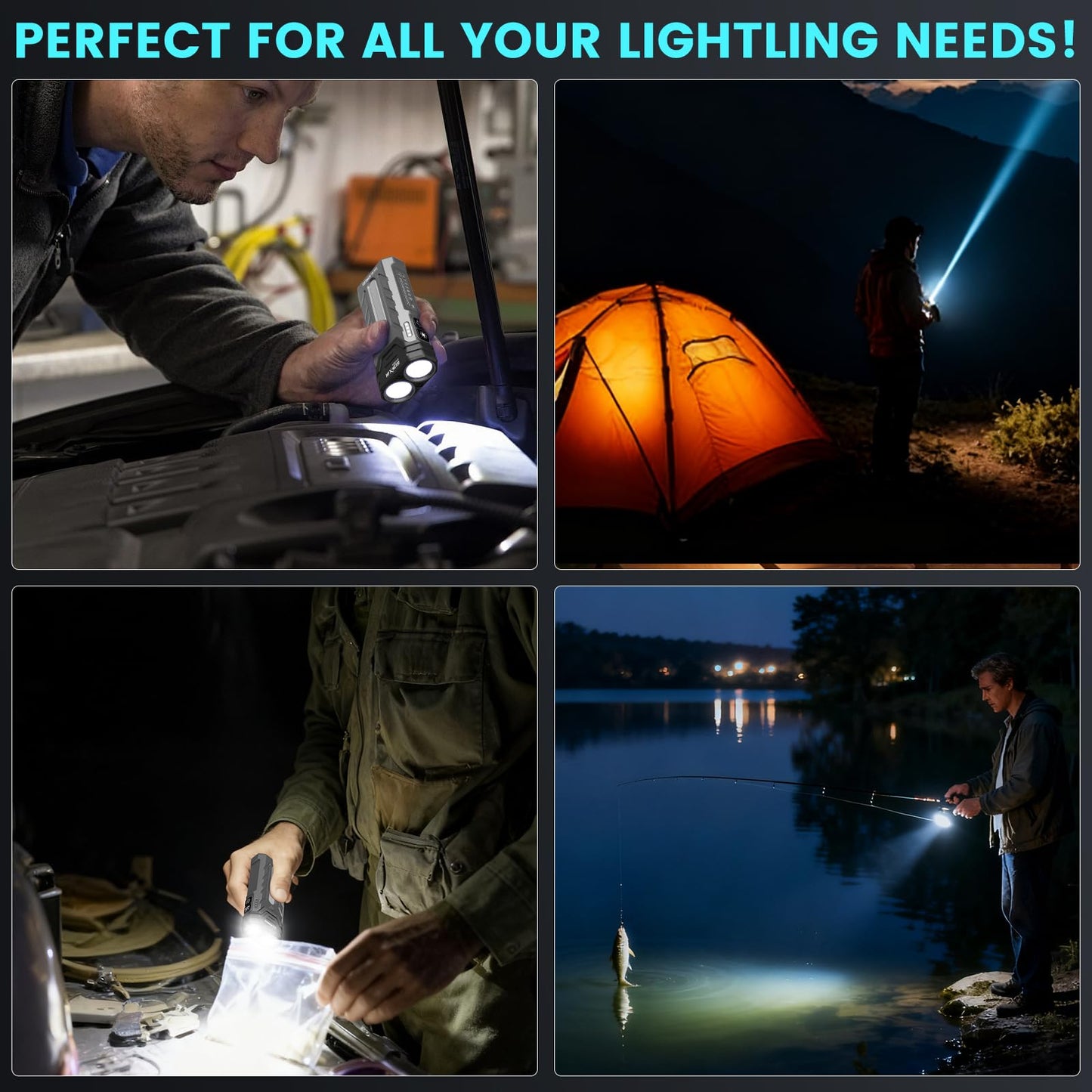 MAXME100 A300 Pro 5200 High Lumens Flat LED Flashlight 6700K, 8000mAh, Sidelight Floodlight and Spotlight, Rechargeable, Magnetic Tail