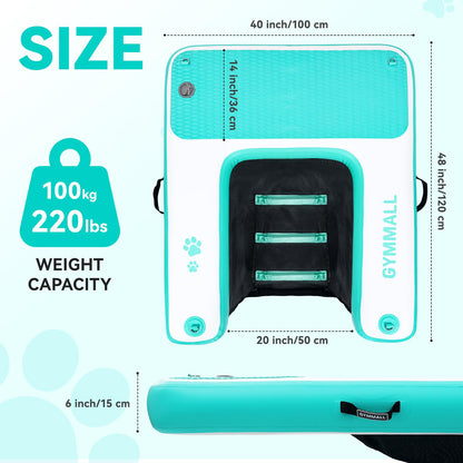 GYMMALL Dog Water Ramp 47 * 40inch Inflatable Pet Floating Platform Green, Dog Dock Ramp for Boat Pool Lake Sea, Non-Slip Pool Water Ramp for Dogs up to 220lbs, EVA Float Ramp Dog Water Ladder
