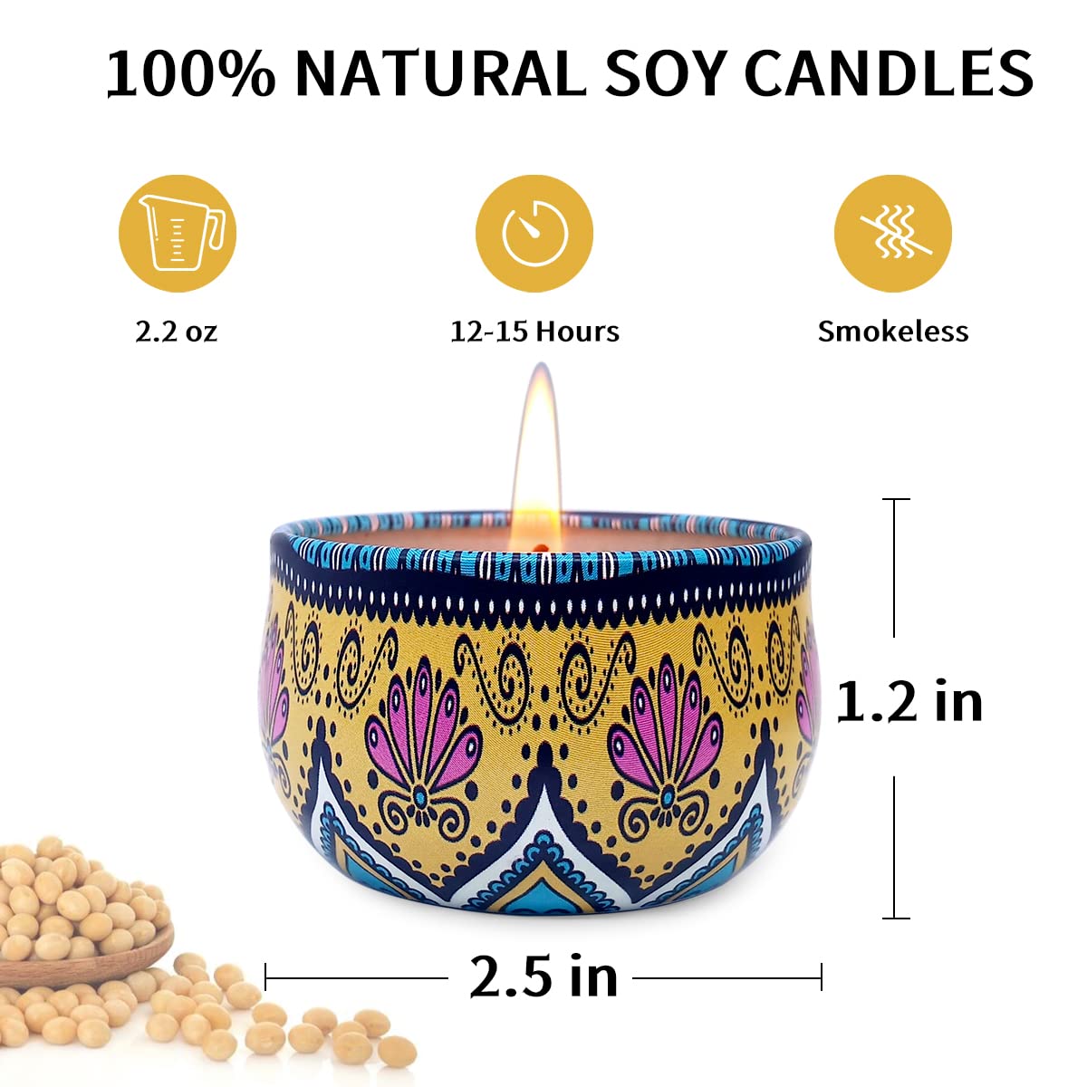 Bohemian Scented Candle for Christmas Thanksgiving Housewarming Gift, Set of 9 2.2oz Aromatherapy Candle for Stress Relief, Bohemian Tin Candle