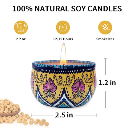 Bohemian Scented Candle for Christmas Thanksgiving Housewarming Gift, Set of 9 2.2oz Aromatherapy Candle for Stress Relief, Bohemian Tin Candle