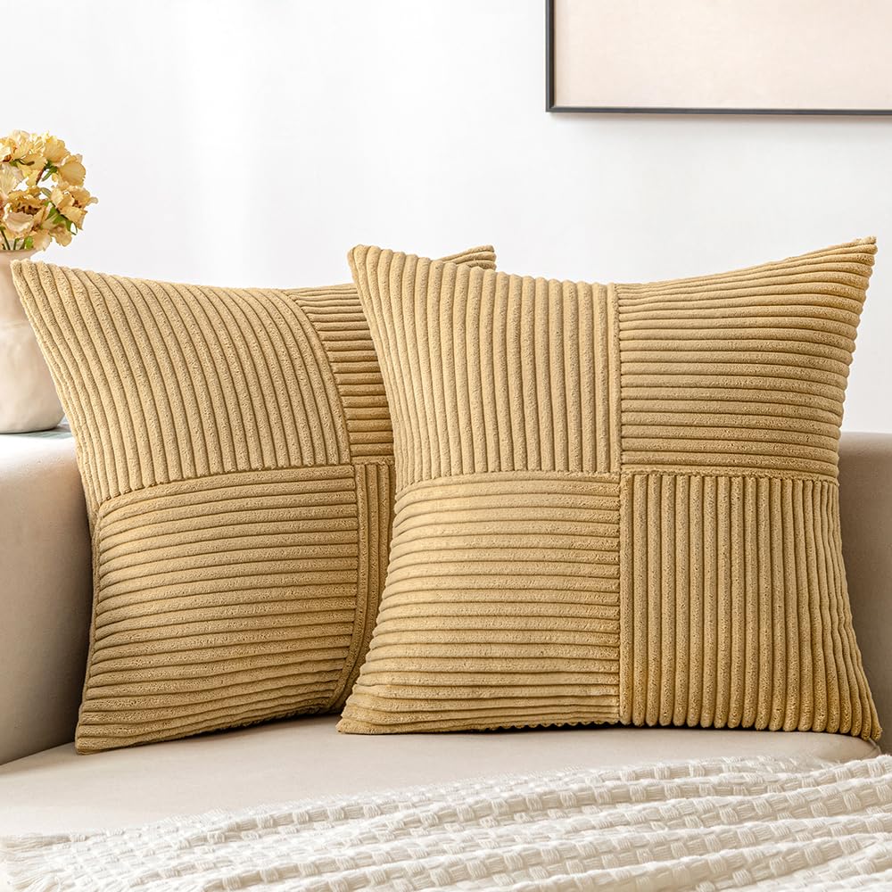 MIULEE Black Corduroy Pillow Covers Pack of 2 Boho Decorative Spliced Throw Pillow Covers Soft Couch Pillowcases Cross Patchwork Textured Cushion Covers for Living Room Bed Sofa 18x18 inch