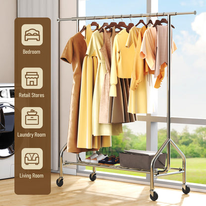 Okmeilnk Heavy Duty Clothes Rack Load 500 LBS,Clothes Clothing Racks for Hanging Clothes with Lockable Wheels & Stable Shelves, Rolling Garment Wardrobe Portable Closet Rack,Sliver