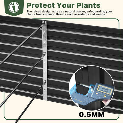 DTIG Galvanized Raised Garden Bed for Vegetables Flowers Herbs, Tall Metal Raised Garden Bed Kit with Garden Tools, Gloves, Plant Labels, Black 6×3×2FT