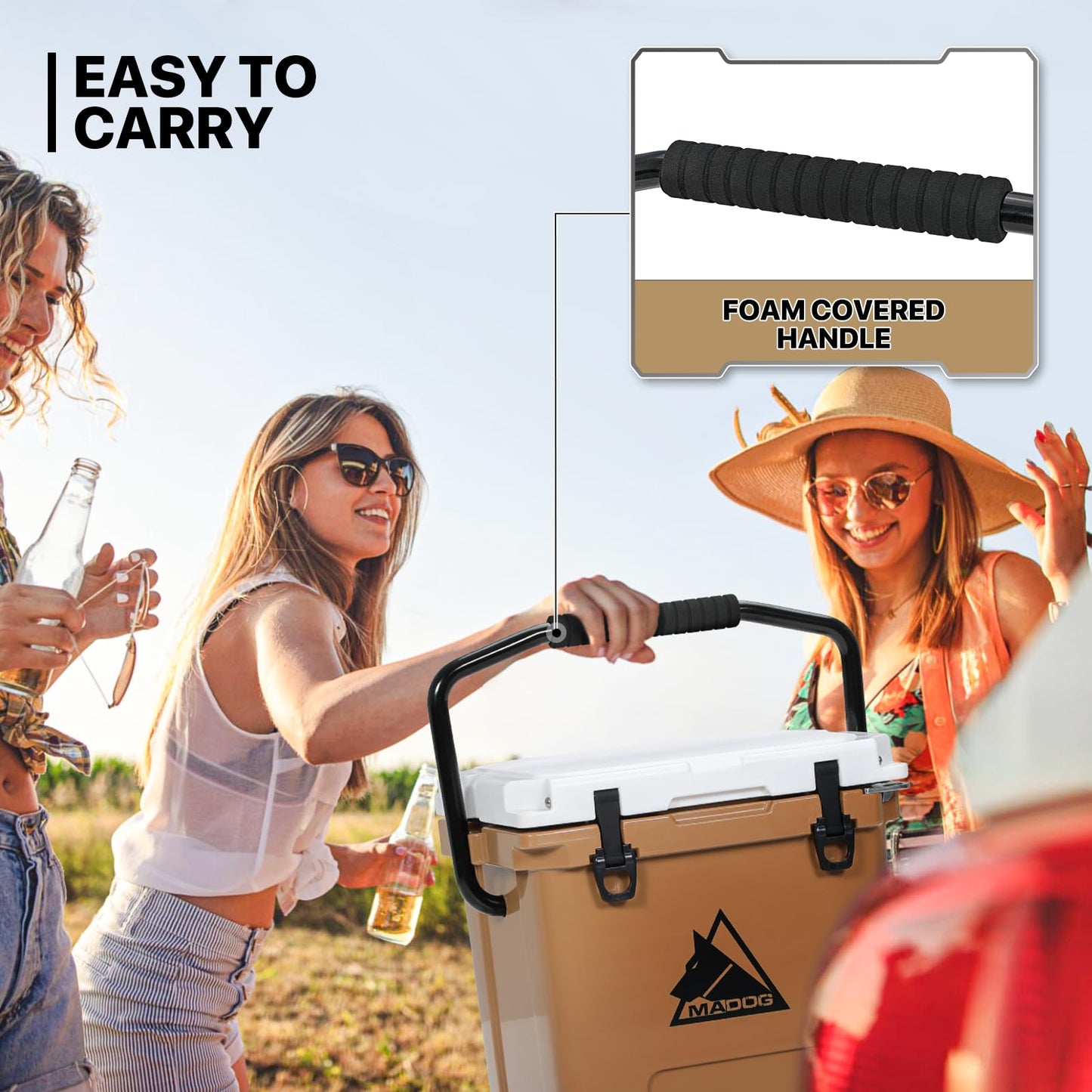 MADOG 18qt Portable Small Cooler, Lightweight Handle Hard Cooler, Leak-Proof LLDP Beach Cooler Keeps 7 Days Ice Retention, for Fishing, Camping, Boating and Traveling, White & Khaki