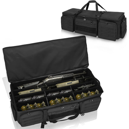 Bulyoou 42" Soft Rifle Case for 4 Guns with Molle, Tactical Multi Gun Bag with Padded Dividers and Backpack Straps, Extra Pockets for Outdoor Hunting and Shooting Range, Safe Storage Shipping (Black)