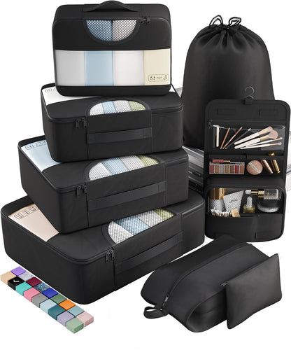 Veken 8 Set Packing Cubes for Travel Essentials, Suitcase Organizer Bags in 4 Sizes, Carry-On Luggage Accessories with Large Laundry & Hanging Toiletry Bag, Must-Have for Airplane, Road Trip & Camping