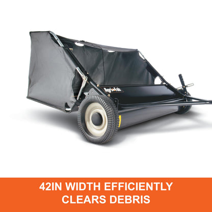 Agri-Fab 42 In Tow-Behind Lawn Sweeper with 12 Cu Ft Hopper Bag, Adjustable Brush Height and Easy Dump Rope