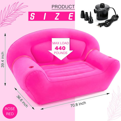 Novabright Inflatable Couch, Flocked Surface Blow up Chair, Folding Portable Flocking Inflatable Air Sofa Lazy Sofa for Living Room Learning Camping Part(Twin Size,Hot Pink)