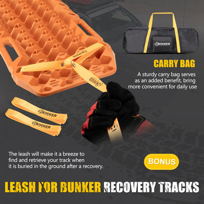 BUNKER INDUST Off-Road Traction Boards with Jack Lift Base,2 Pcs Multifunctional Recovery Track for 4WD UTV SUV Truck-Mud, Snow, Sand Tracks Orange Tire Traction Mat with Carry Bag (Gen 9th)