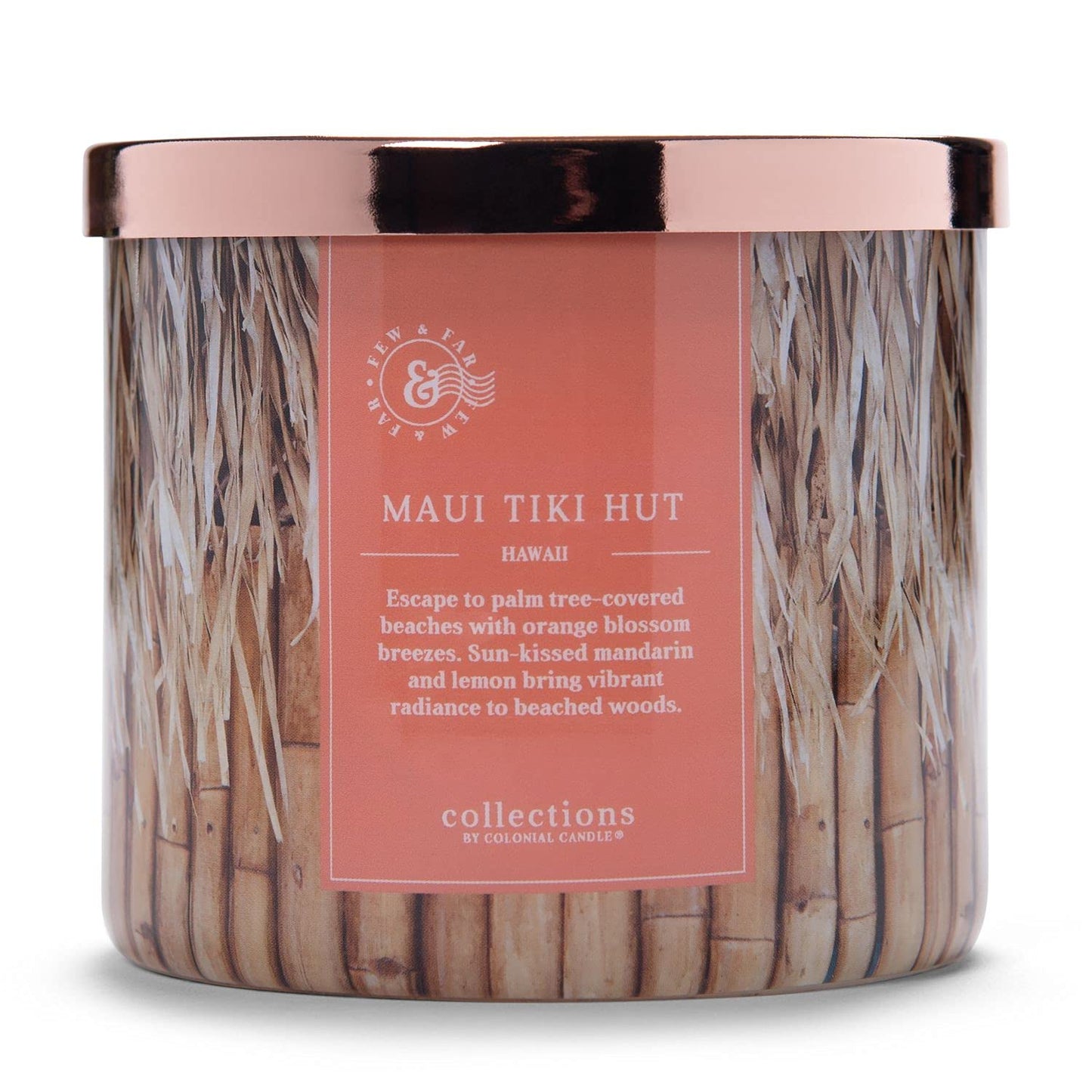 Colonial Candle Maui Tiki Hut Scented Jar Candle, Travel Collection, 3 Wick, Peach, 14.5 oz - Up to 60 Hours Burn