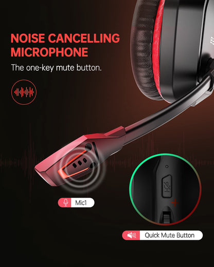 BEAVIIOO Wireless Gaming Headset PC, PS5, PS4-50-Hr Battery, Noise-Canceling Mic, Surround Sound, for Immersive Gaming, Virtual Meetings, All-Day Comfort, Gamers & Professionals (Update)