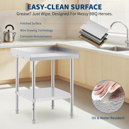 24 * 30 * 30inch Equipment Grill Stand Table, 400 Lbs Capacity Commercial Prep Table with Removable Baffle, NSF-Certified Stainless Steel Worktable, for Restaurant Kitchen Food Truck Outdoor BBQ