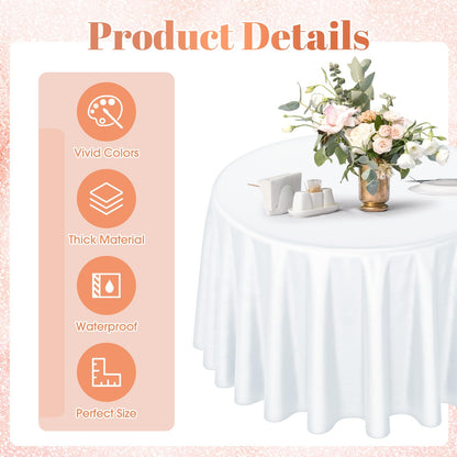 Buryeah 12 Pcs 84 Inch Rose Gold and White Round Plastic Disposable Table Cloth Waterproof Tablecloth Circle Table Covers for Bridal Wedding Birthday Party Gender Reveal Baby Shower