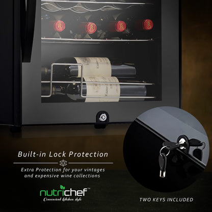 Nutrichef 28 Bottle Wine Fridge | Dual Zone Adjustable Temperature Control 41°F to 64°F | Ultra Quiet Operation | Cooler For Home, & Office | Free-Standing 33x16x17 IN (Black)