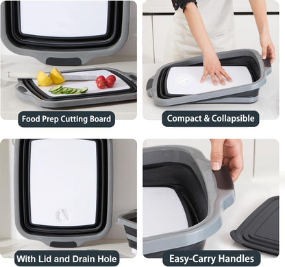 Verdvoca 1 Pcs 30L & 2 Pcs 16L Collapsible BBQ Prep Tubs with Lids for Fruit Prep & Washing, Meal Marinating and Food Storage