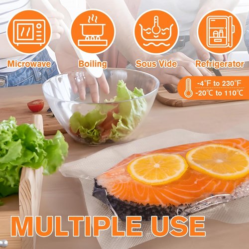 FUNFERY Vacuum Sealer Bags - Precut Food Storage, 200 Quart, 8" x 12", BPA Free for Sous Vide & Freezer Use
