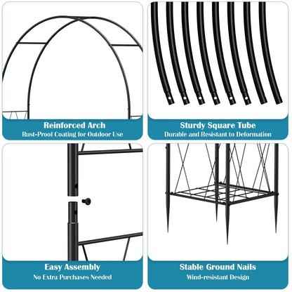Heavy Duty Garden Arch Trellis for Climbing Plants Outdoor, Metal Garden Arbors Archway Arched Trellis with Planter Boxes, Wedding Arches for Ceremony Arch Backdrop Stands for Party Decorations, Black