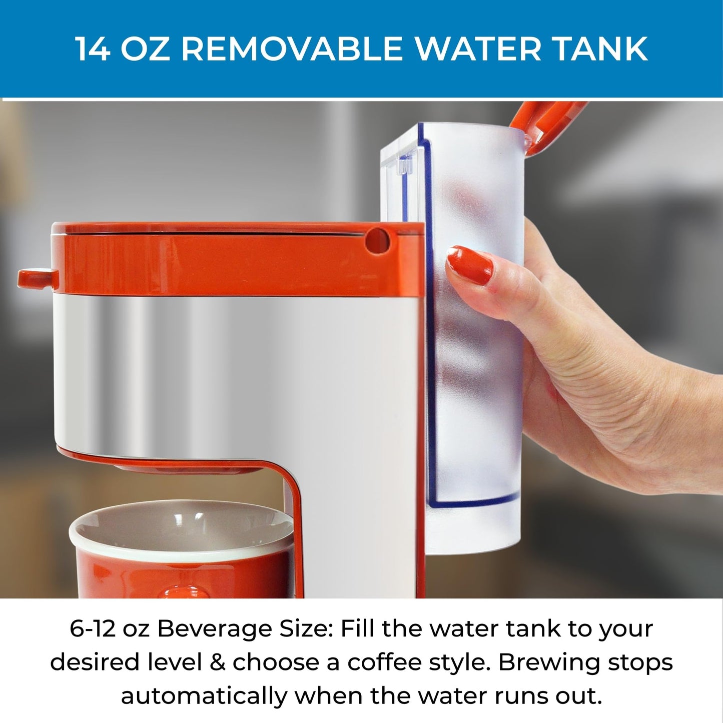 Kenmore Single Serve Coffee Maker – 6–12 Oz Brew Sizes, Compatible with Keurig K‑Cup Pods & Ground Coffee, One Cup Brewer, Travel Mug Friendly, Auto Shut‑Off, Hot & Iced maquina de cafe, Red