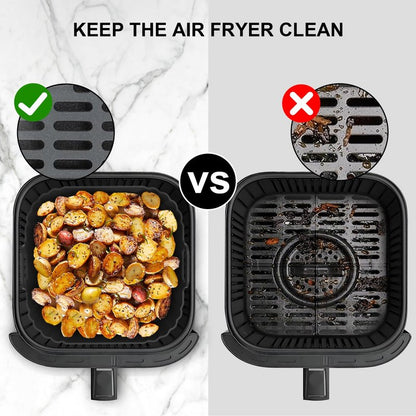 PINTAUR Square Silicone Air Fryer Liners 2 Pack, Compatible with Ninja AF141 181, 8.5 Inch Air Fryer Liners for COSORI 5-6.5 QT, Reusable Silicone Basket, Air Fryer Accessories
