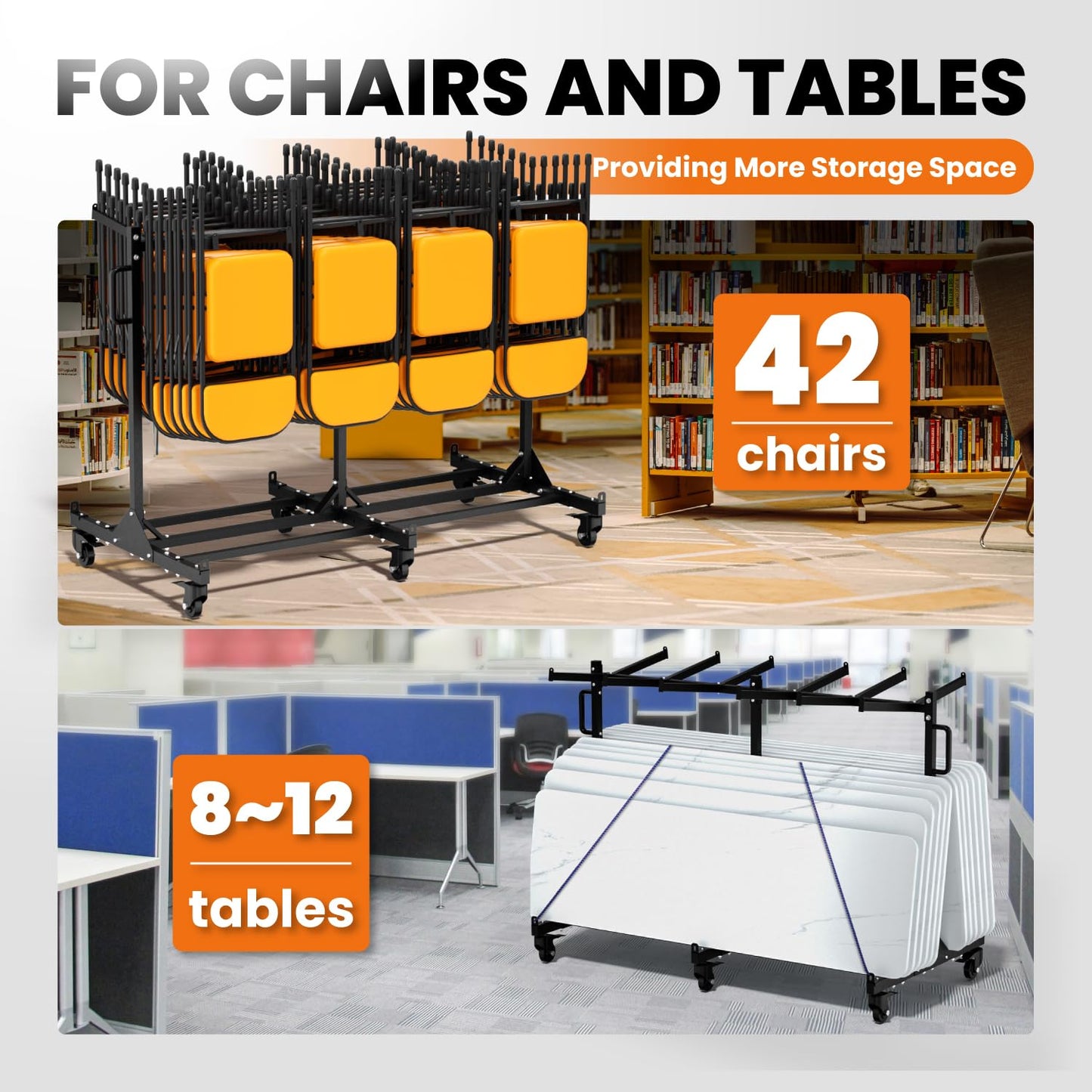 PURRPAXZ Heavy Duty Folding Chair Storage Rack, Foldable Chairs Cart with Lockable Wheels and Straps, 400lbs Weight Capacity, Adjustable Hanger, Folding Chair Dolly for Chairs Up to 42pcs