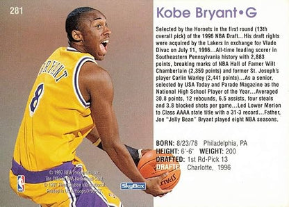 1996-97 NBA Hoops Skybox Basketball #281 Kobe Bryant Rookie Card Lakers