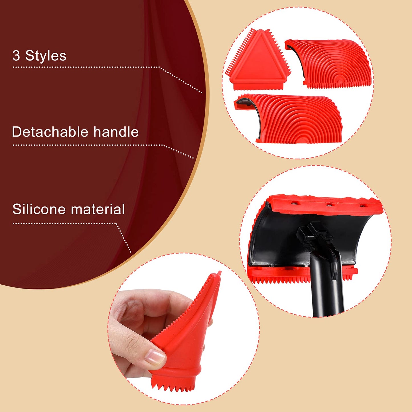 Honoson Set of 3 Wood Graining Tool Wood Graining Painting Tool Set DIY Texture Rubber Empaistic Roller for Household Wall Room Art Paint Decoration