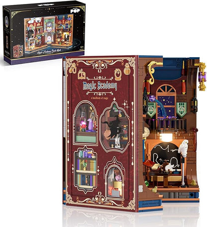 Magic Book Nook Building Set with Light. Magic Academy Book Nook Building Kit DIY Book Nook Building Set for Home Bookshelf Decor for Adults Teens Boys Girls.