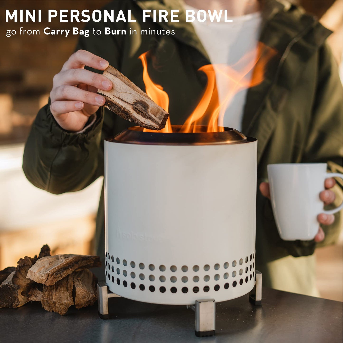 Solo Stove Mesa XL, 7 Inch Tabletop Fire Pit with Stand - Smokeless, Stainless Steel Fire Pit for Camping, Outdoor & Patio- Wood Burning or Pellet Fueled Portable Bonfire, 2.3lbs, Deep Olive