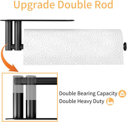 Skiennix Under Cabinet Paper Towel Holder - Heavy Duty Double Pole Design, Stainless Steel, Black
