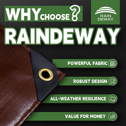 RAINDEWAY 15x30 Feet Super Heavy Duty 18 Mil Brown Poly Tarp Cover, UV Resistant, Weatherproof, Multipurpose Waterproof Poly Tarp with Grommets and Reinforced Edges