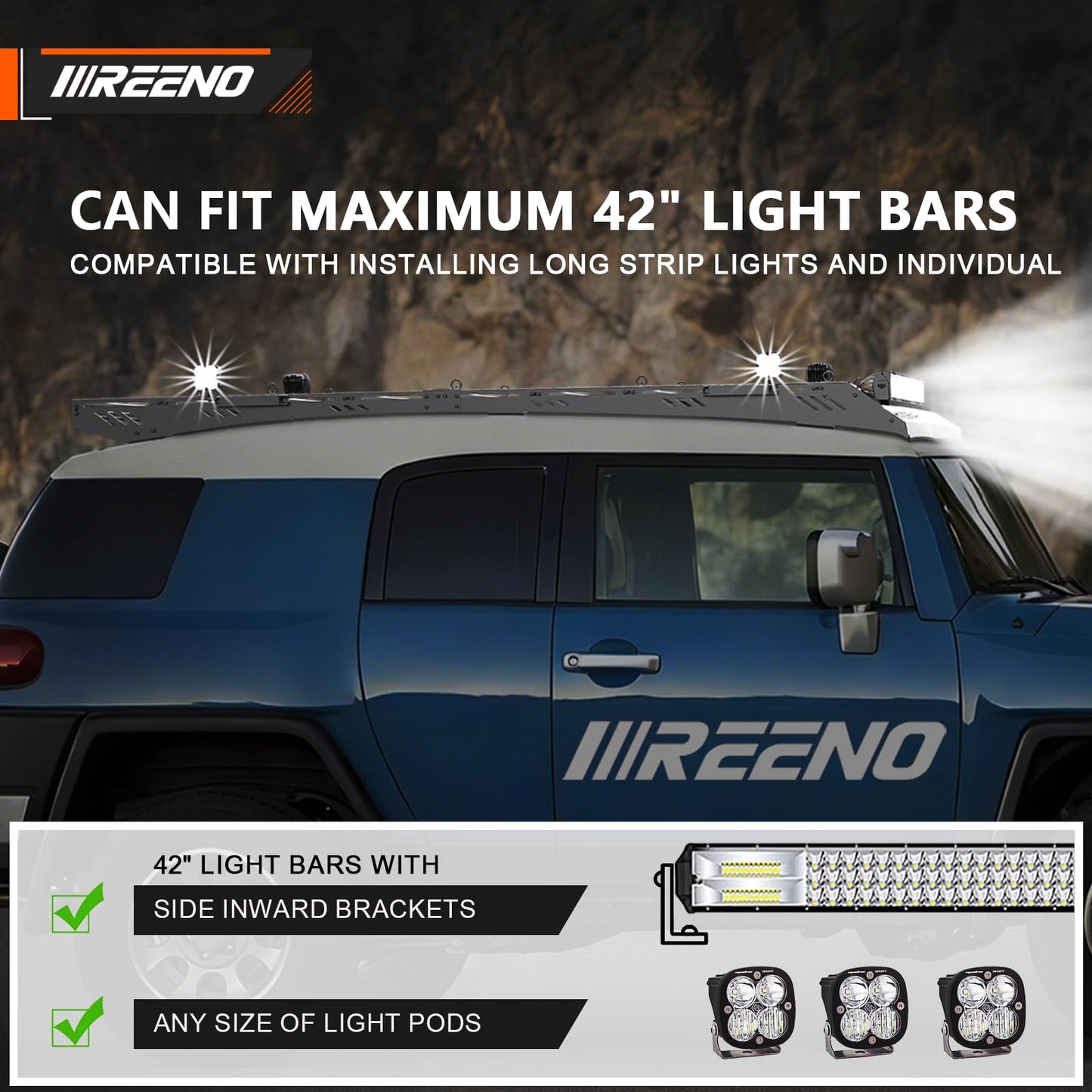 IIIREENO Overland Roof Rack Platform for Toyota FJ Cruiser 2007–2016, Heavy Duty Aluminum Roof Rack, 1000 lbs Static / 500 lbs Dynamic Load, LED Light Bar Compatible, No-Drill Installation
