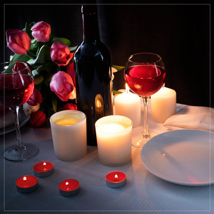 200 Pcs Tea Lights Candles Smokeless Mini Tealight Dripless Candles Bulk for Dinner Party Home Decoration Wedding Centerpiece Birthday Valentine(Red)