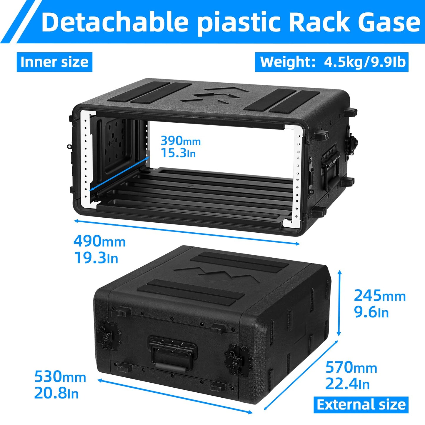 ECGOIOE 4U Rack Case Shallow 17" Depth, 19" Rackmount Flight Cases Easy Installation Portable Carry Watertight Dust Proof 2 Space Shockproof Mount Racks with Microphone Compartments Space Saving
