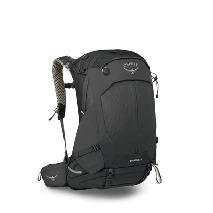 Osprey Stratos 34L Men's Hiking Backpack - Camping Bag with Waterproof Raincover, Bottle Pockets, & Gear Straps, Raven Black